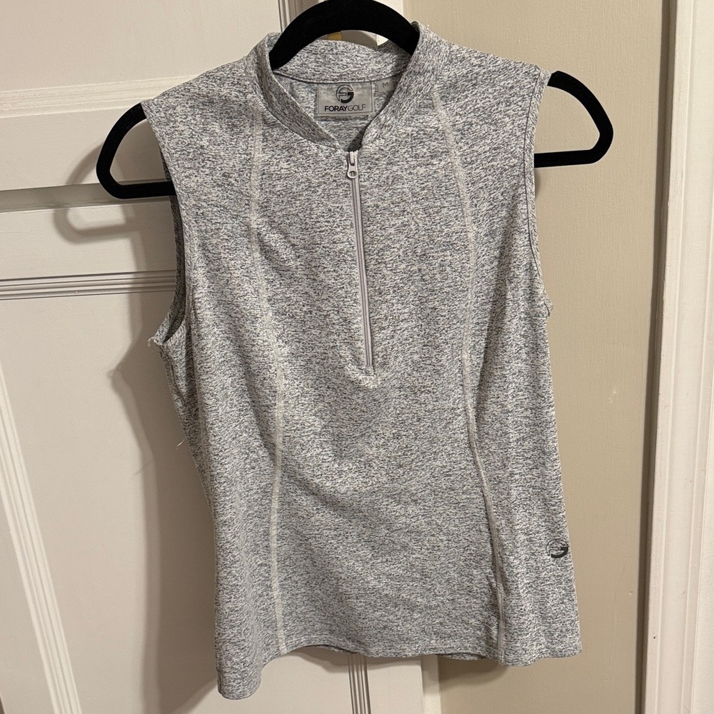 Foray Golf Grey Melange Sleeveless Zipper Tank